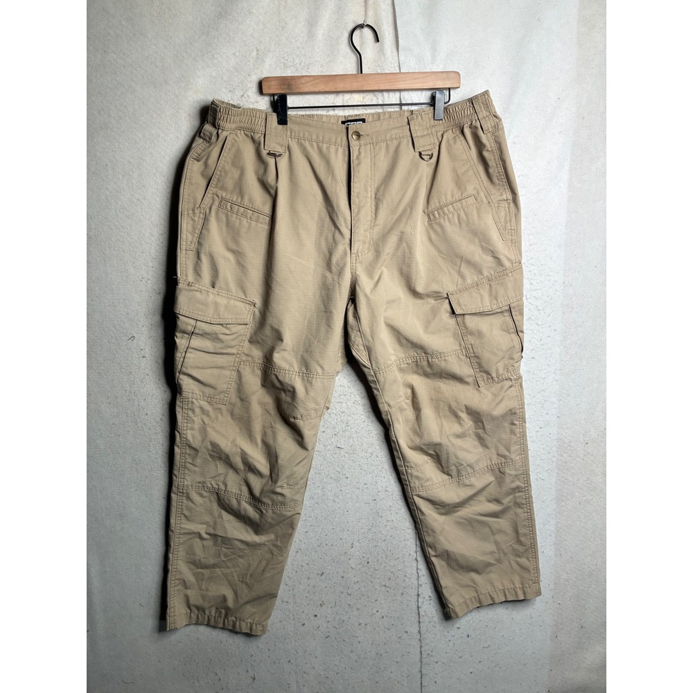 CQR Mens Tactical Cargo Pants Khaki Tan Ripstop Multi Pocket 42W x 30L